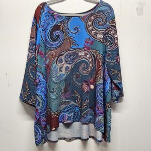Zac & Rachel Woman 3X Paisley Print Flowy Plus Top 3/4 Sleeve Colorful Bohemian